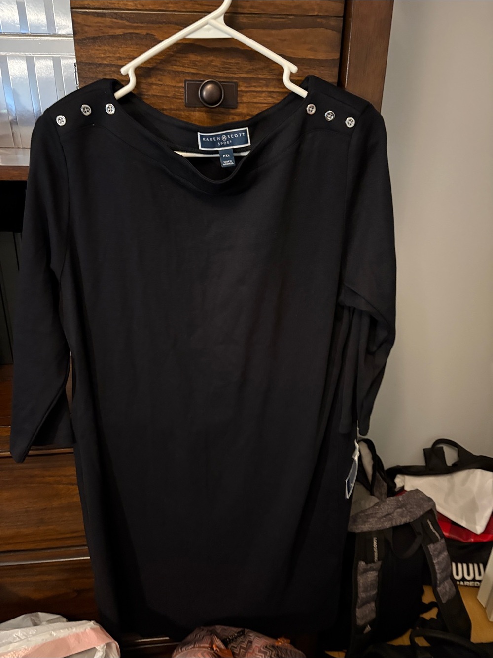 Karen Scott Black Long-Sleeve Shirt with Shoulder Buttons